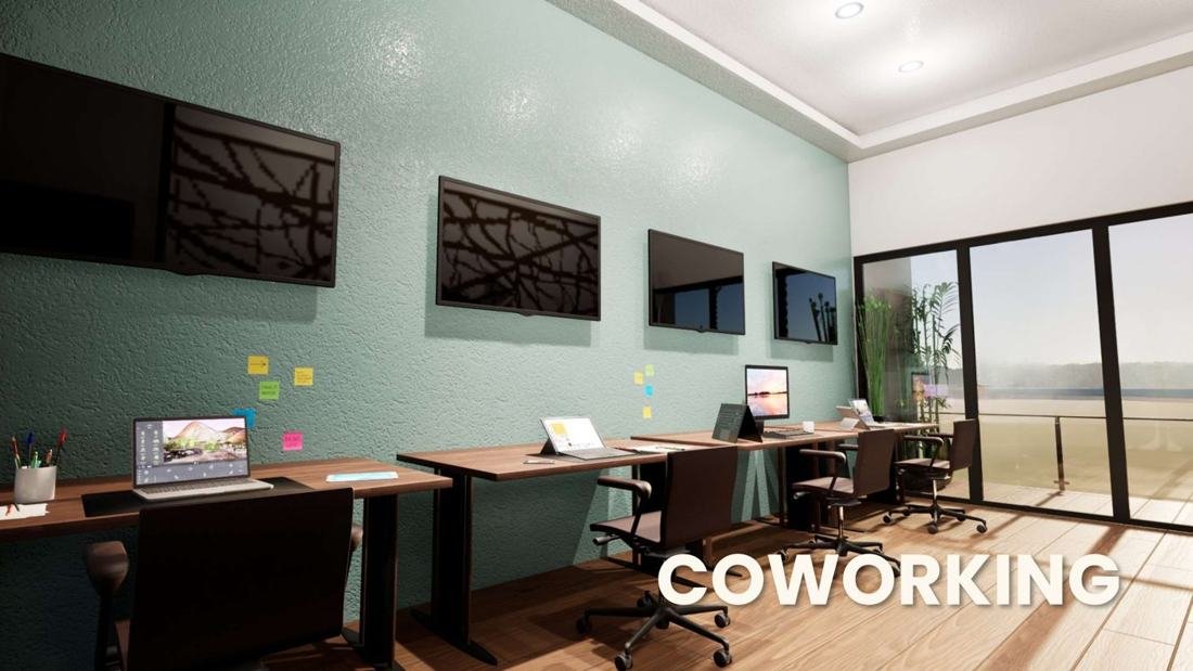 Coworking con terraza — render del desarrollador