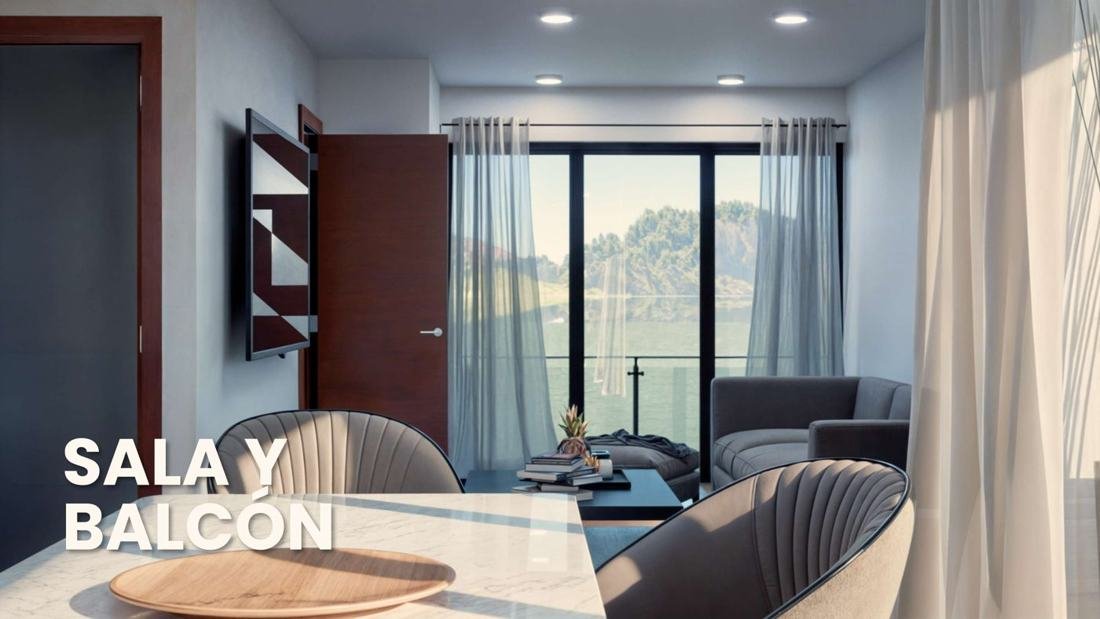 Sala y balcón — render del desarrollador